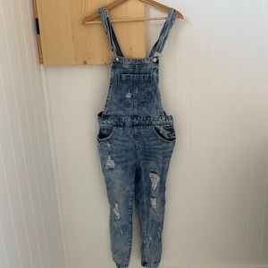 Denim ripped overalls